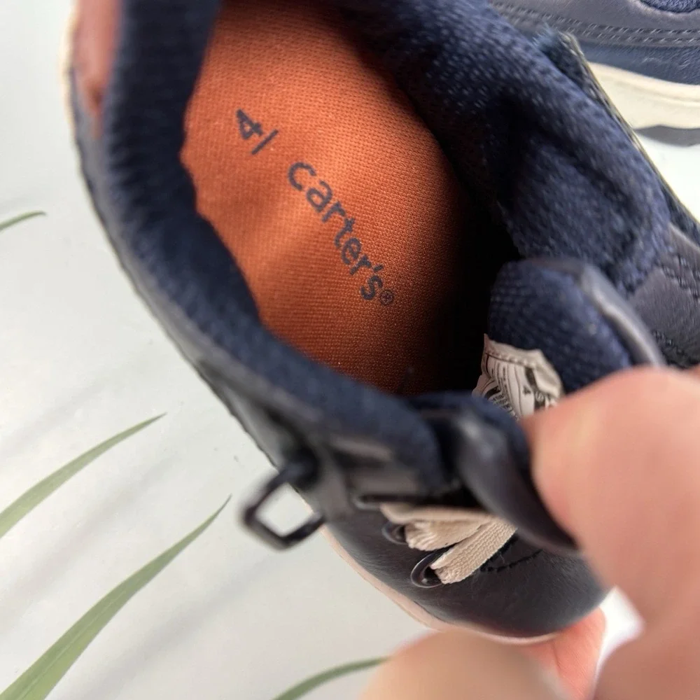 Carters Infant Boy Toddler Shoes Size 4 NWT‎ Navy White Brown Easy On Closure